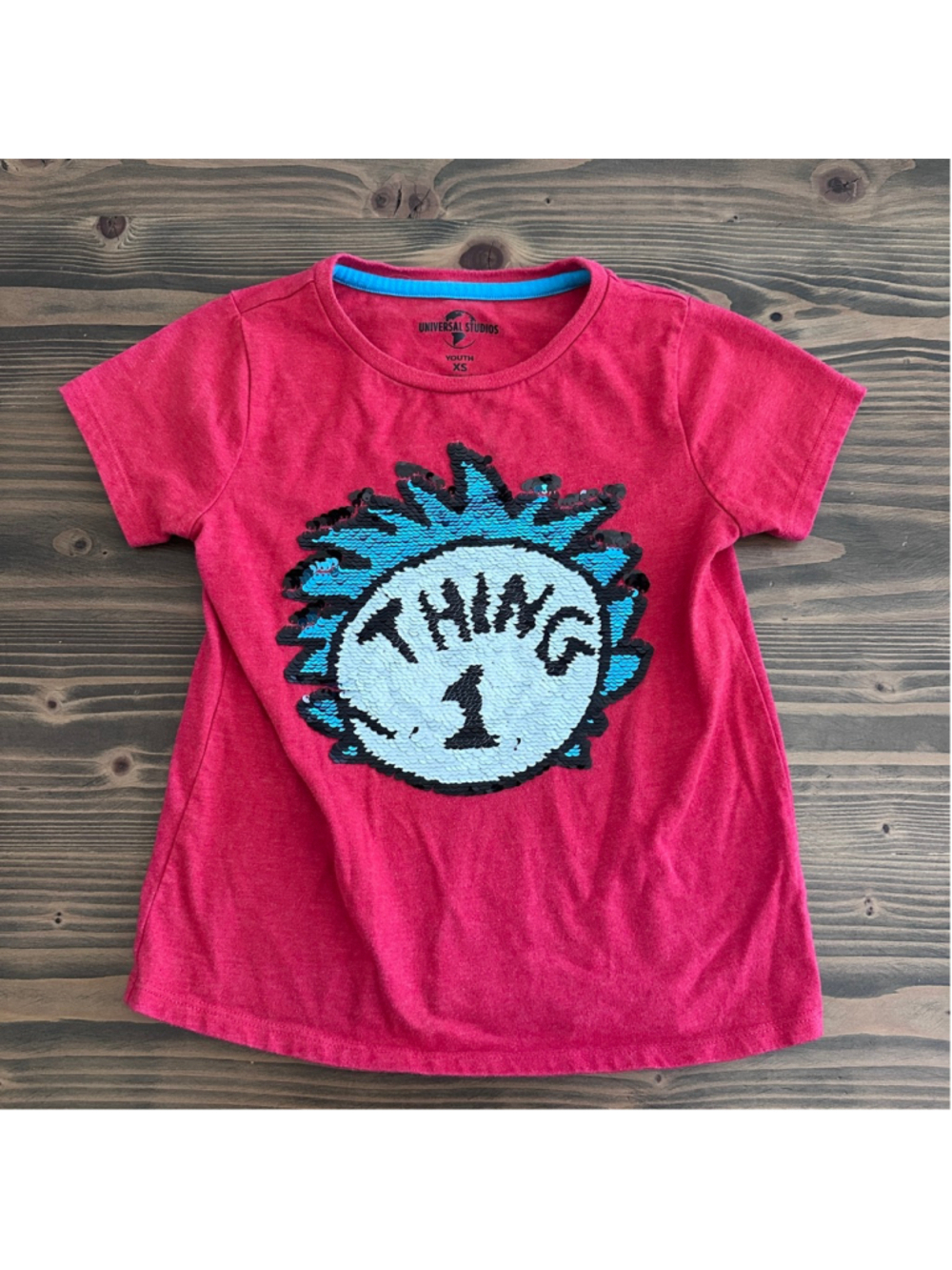Dr Seuss Thing 1 Sequin Tee Girls XS Red Universal Studios